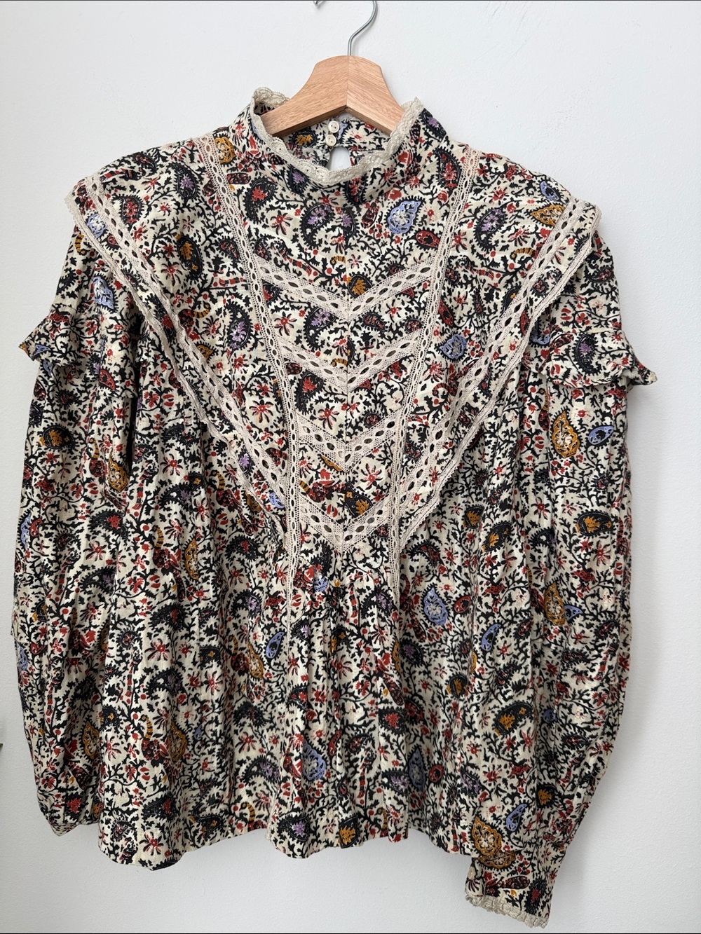 Isabel Marant Reign Ruffled Paisley-Print Poplin Blouse Size M